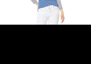 Camiseta feminina Vineyard Vines azul-marinho com decote canoa simples e listras para festa