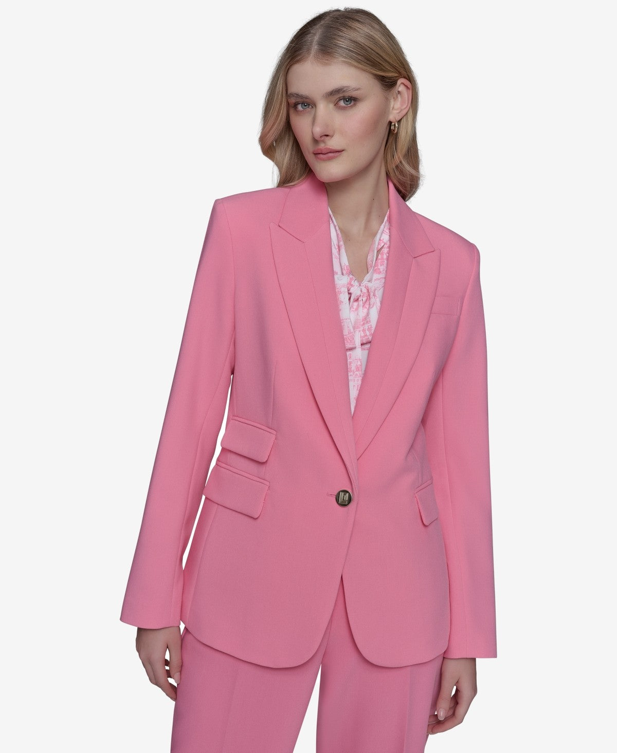 Karl Lagerfeld Paris Womens Peak Lapel Single Button Blazer Pink Sherbert Size 8