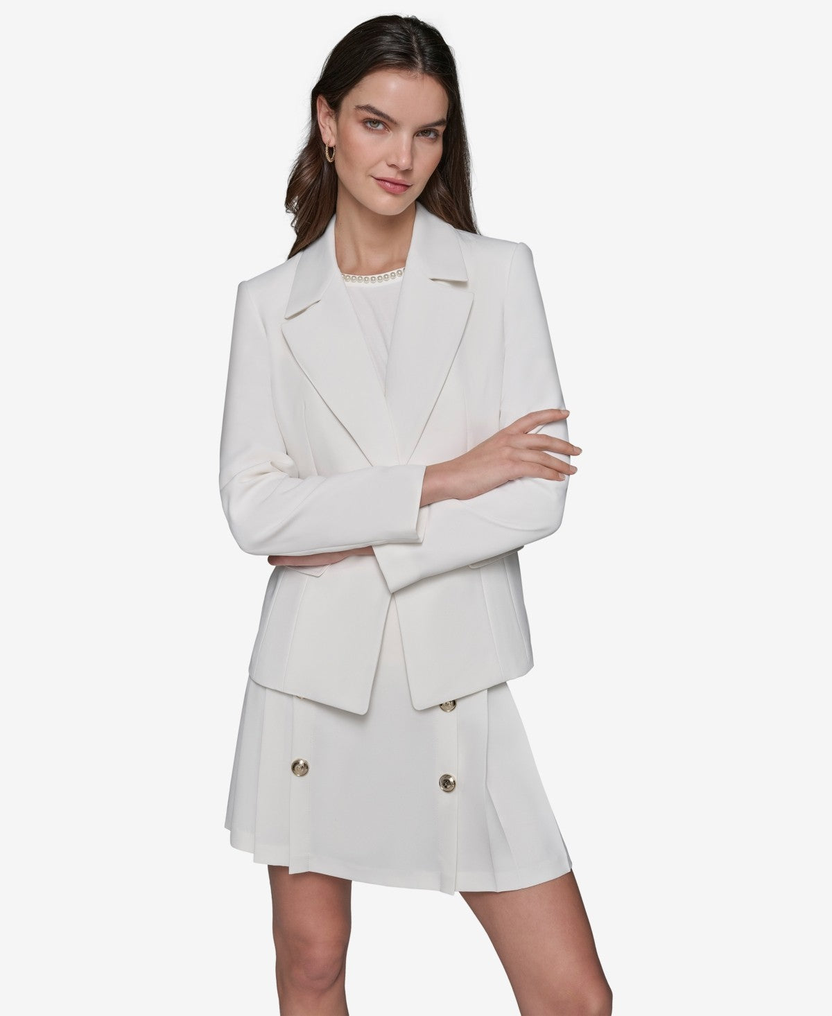Karl Lagerfeld Paris Womens Notched Lapel Single Button Blazer Soft White