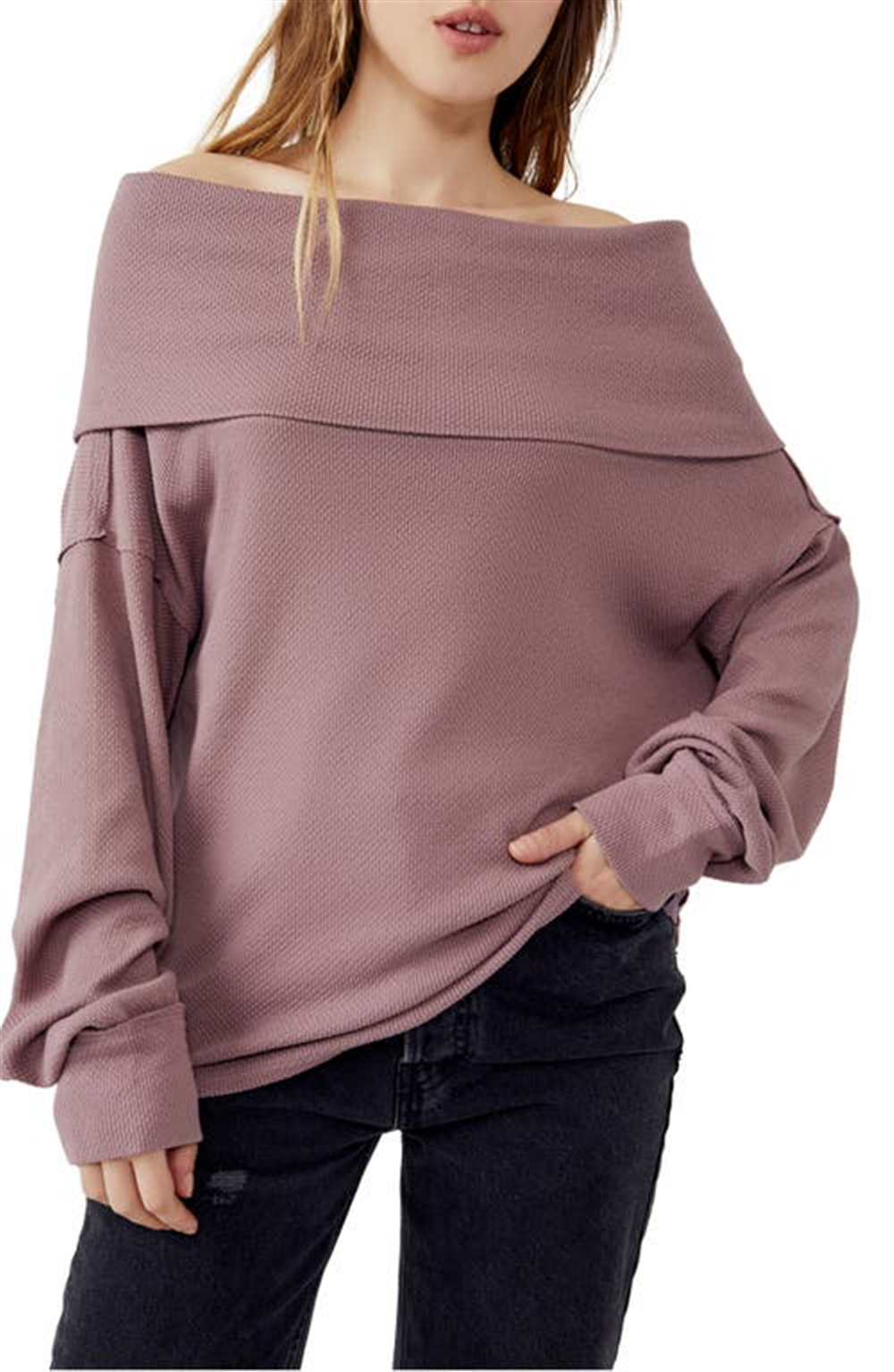 Blusa térmica Hazy Heart Off the Shoulder da Free People para mulheres, rosa, tamanho pequeno