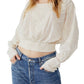 Blusa feminina Lucky Me com bordado e acabamento em renda, marrom, tamanho médio