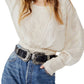 Blusa feminina Lucky Me com bordado e acabamento em renda, marrom, tamanho médio