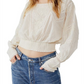 Blusa feminina Lucky Me com bordado e acabamento em renda, marrom, tamanho médio