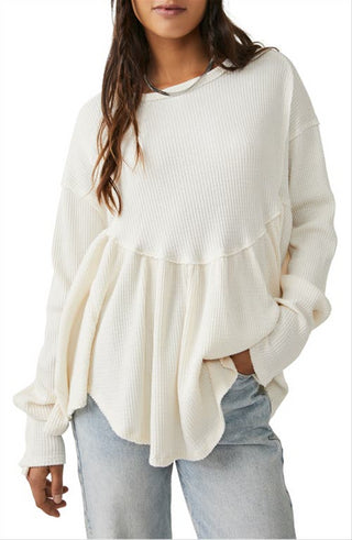 Blusa térmica feminina de manga comprida Free People, branca, tamanho médio