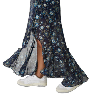 Saia longa feminina Free People Edge Floral com amarração lateral, azul, tamanho 2