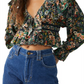 Blusa curta com babados e estampa Rudi feminina Free People, preta, tamanho grande