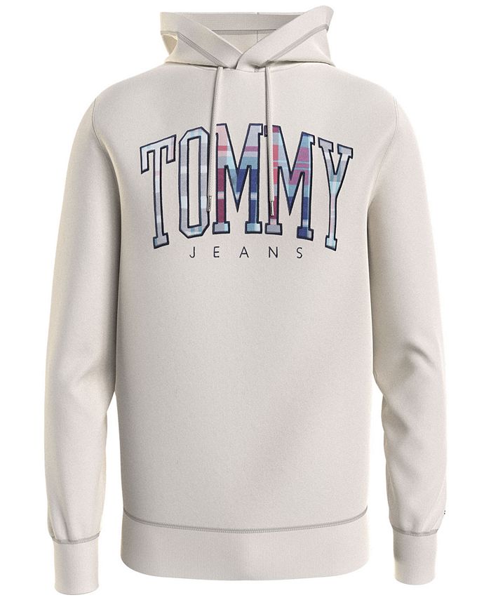 Tommy Hilfiger Moletom com capuz masculino com estampa xadrez regular fit, branco, tamanho pequeno