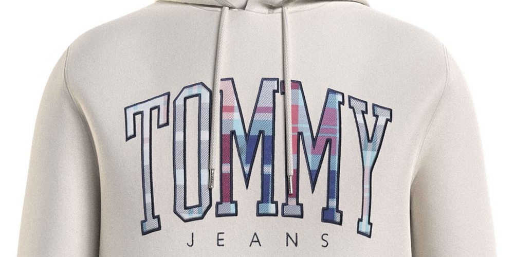 Tommy Hilfiger Moletom com capuz feminino, ajuste regular, com logo xadrez, branco, tamanho XX-G