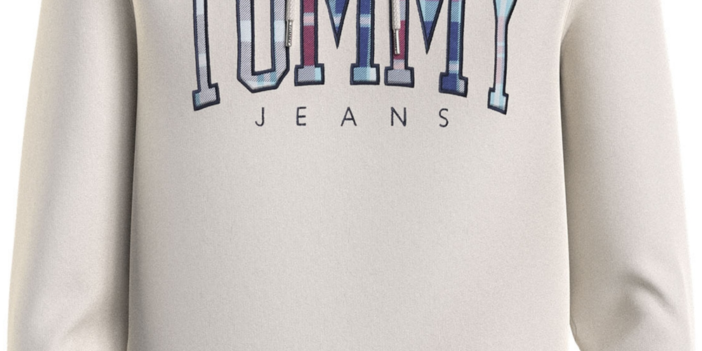 Tommy Hilfiger Moletom com capuz feminino, ajuste regular, com logo xadrez, branco, tamanho XX-G