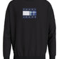 Tommy Hilfiger Moletom masculino com gola redonda e logo xadrez, ajuste relaxado, preto, tamanho médio