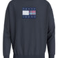 Tommy Hilfiger Moletom masculino com gola redonda e logo xadrez, ajuste relaxado, azul, tamanho médio