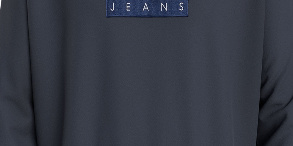 Tommy Hilfiger Moletom masculino com gola redonda e logo xadrez, ajuste relaxado, azul, tamanho médio