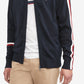 Tommy Hilfiger Suéter Masculino Global Stripe Intarsia com Zíper Completo Azul Tamanho Médio