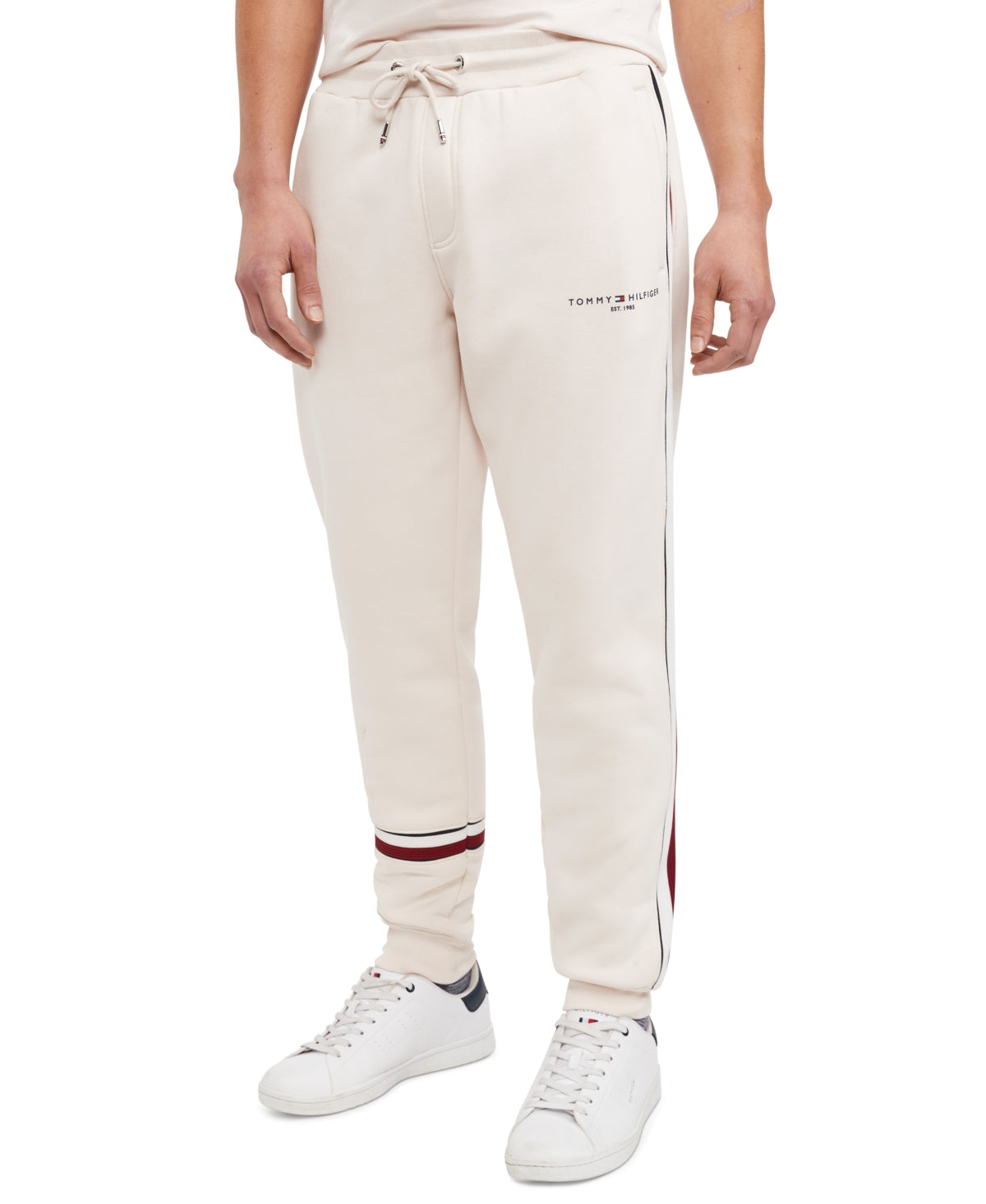 Calça de moletom masculina Tommy Hilfiger New Global Stripe Jogger marrom tamanho GG