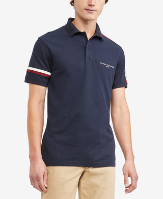 Camisa polo masculina Tommy Hilfiger Global Stripe Regular Fit de manga curta, marrom, tamanho médio