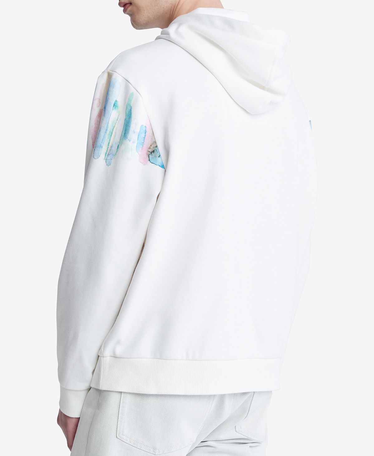 Calvin Klein Masculino Manga Longa com Capuz e Logotipo Gráfico Respingos de Tinta Branco Tamanho Grande