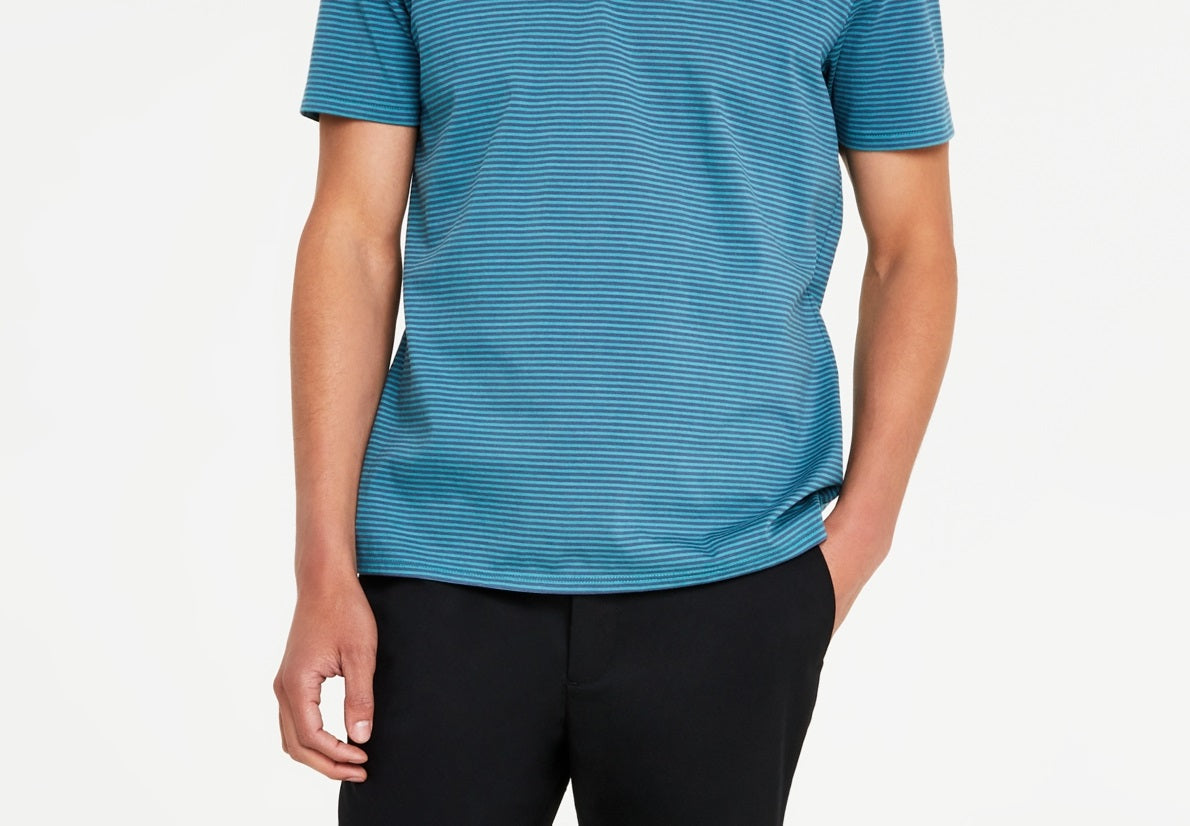 Camisa polo Calvin Klein masculina de algodão liso com listras laterais, azul, tamanho médio