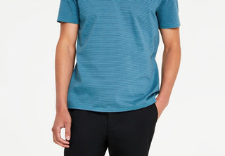 Camisa polo Calvin Klein masculina de algodão liso com listras laterais, azul, tamanho médio