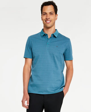 Camisa polo Calvin Klein masculina de algodão liso com listras laterais, azul, tamanho médio