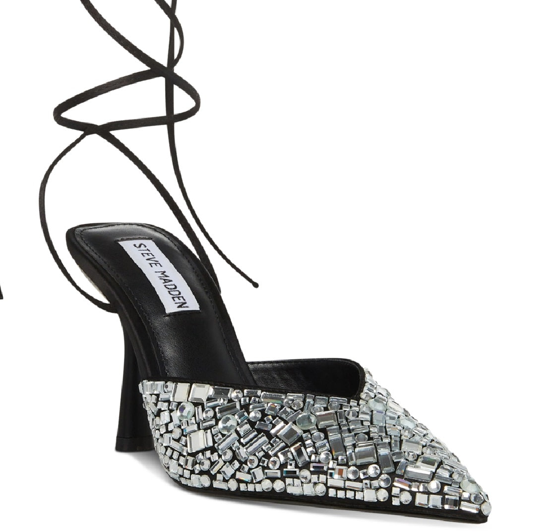 Steve Madden Ravesh Scarpin Feminino com Cristal e Bico Fino Preto Tamanho 8,5 M