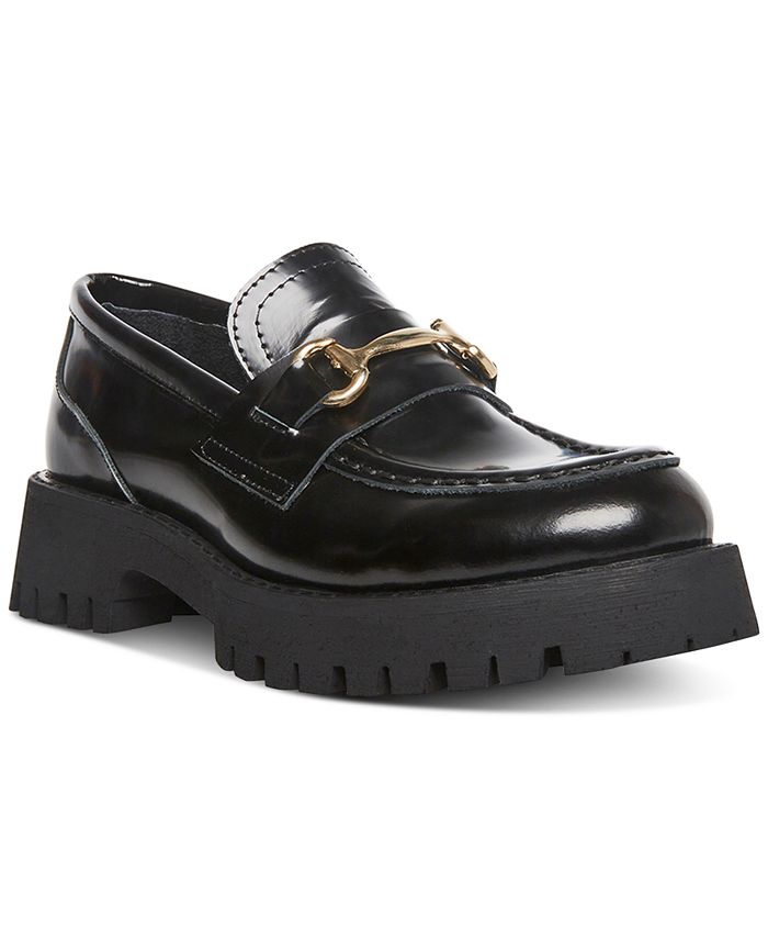Steve Madden Lando Tailored Lug Sole Bit Mocassins Femininos Pretos Tamanho 9 M