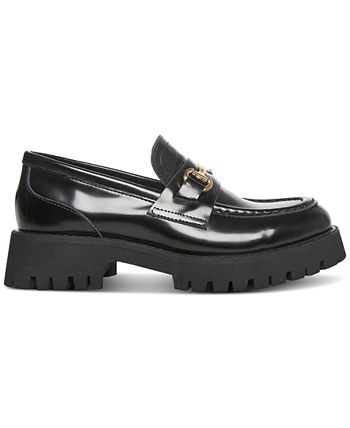 Steve Madden Lando Tailored Lug Sole Bit Mocassins Femininos Pretos Tamanho 9 M