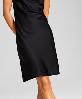 E agora este vestido feminino assimétrico com alças de corrente, preto, tamanho pequeno