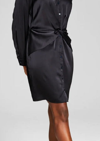 E agora este vestido-camisa feminino de manga comprida torcida, preto, tamanho X-S