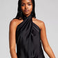 E agora este vestido feminino com decote halter e frente torcida, preto, tamanho grande