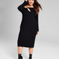 E agora este vestido suéter feminino de malha canelada com alça de corrente, preto, tamanho 2X