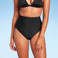 Calcinha de biquíni feminina Kona Sol com cintura extra alta e controle de barriga, cobertura média, preta, tamanho P