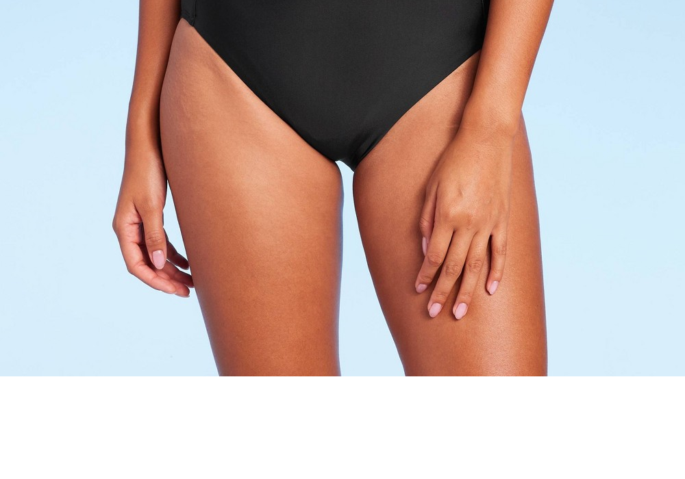 Calcinha de biquíni feminina Kona Sol com cintura extra alta e controle de barriga, cobertura média, preta, tamanho P