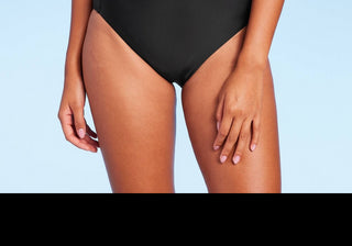 Calcinha de biquíni feminina Kona Sol com cintura extra alta e controle de barriga, cobertura média, preta, tamanho P