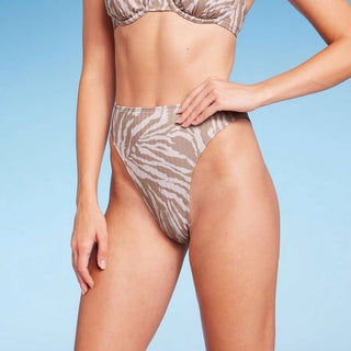 Biquíni feminino Wild Fable com nervuras, perna alta, cintura alta, estampa animal, tamanho XXS