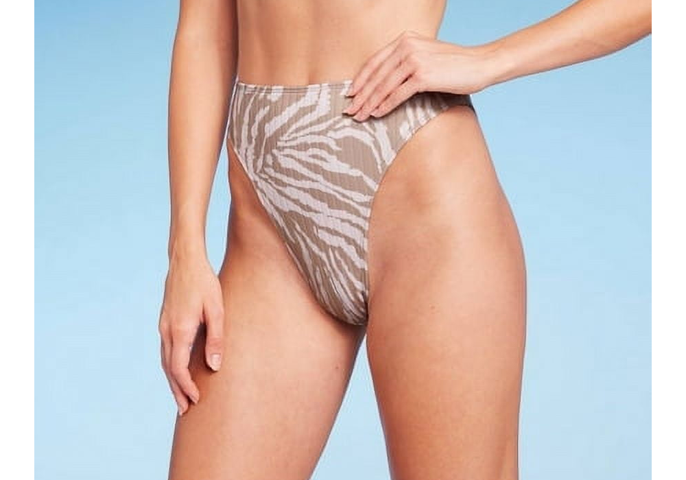 Biquíni feminino Wild Fable com nervuras, perna alta, cintura alta, estampa animal, tamanho XXS