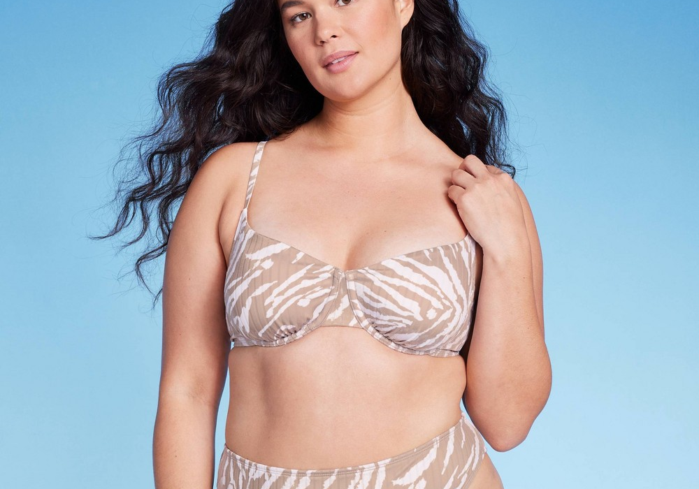 Top de biquíni feminino Wild Fable com estampa animal e tanga tamanho XXS