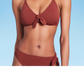 Top de biquíni Wild Fable feminino Rust com amarração frontal em textura piquet, tamanho XXS