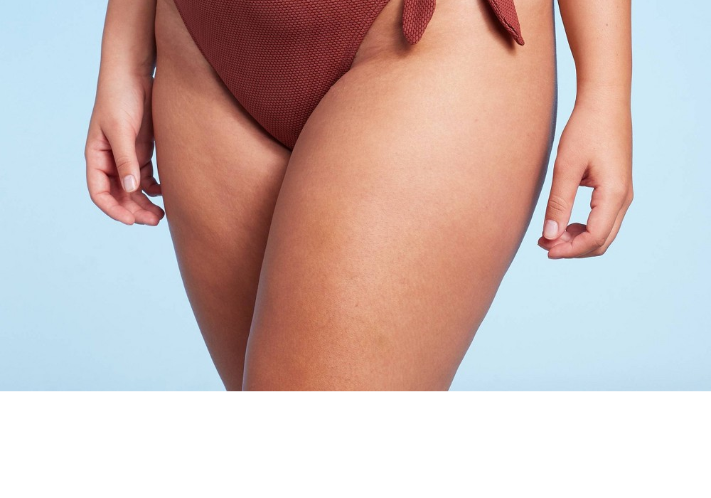 Calcinha de biquíni feminina Wild Fable de cintura alta em piquê, cor ferrugem, tamanho XL