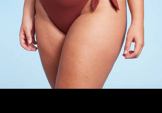 Calcinha de biquíni feminina Wild Fable de cintura alta em piquê, cor ferrugem, tamanho XL