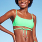 Top de biquíni bralette envolvente com miçangas verde menta para mulheres - P