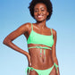 Top de biquíni bralette envolvente com miçangas verde menta para mulheres - P