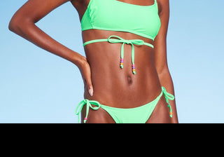 Top de biquíni bralette envolvente com miçangas verde menta para mulheres - P