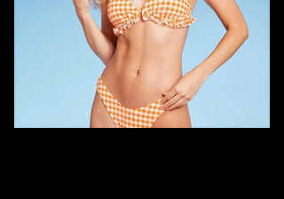 Top de biquíni triangular com babados e estampa xadrez laranja Wild Fable - XS feminino