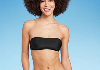 Top de biquíni feminino preto tipo bandeau da Wild Fable, tamanho XXS