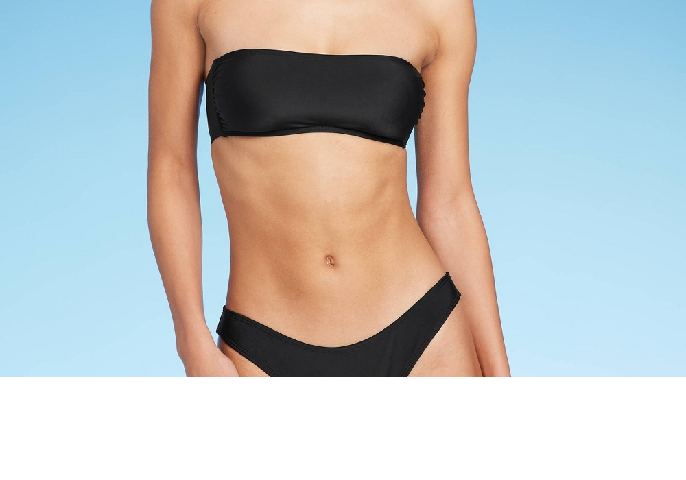 Top de biquíni feminino preto tipo bandeau da Wild Fable, tamanho XXS