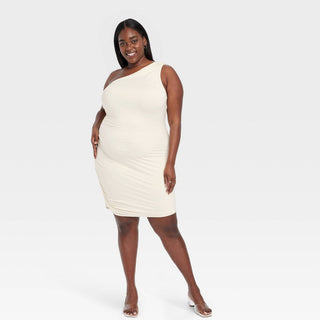 Vestido curto de malha franzida creme A New Day Woman, tamanho XXL