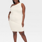 Vestido curto de malha franzida creme A New Day Woman, tamanho XXL