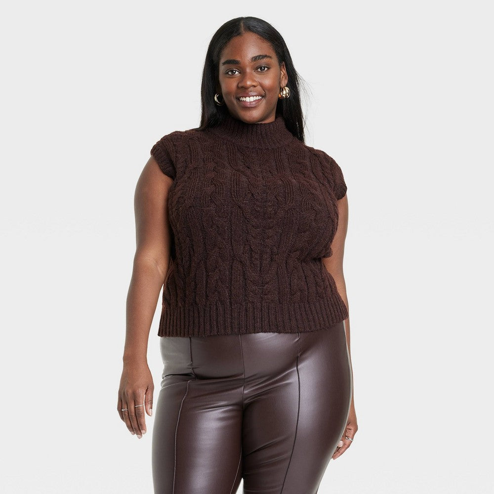 Colete cropped feminino A New Day com gola alta simulada marrom escuro tamanho XXL