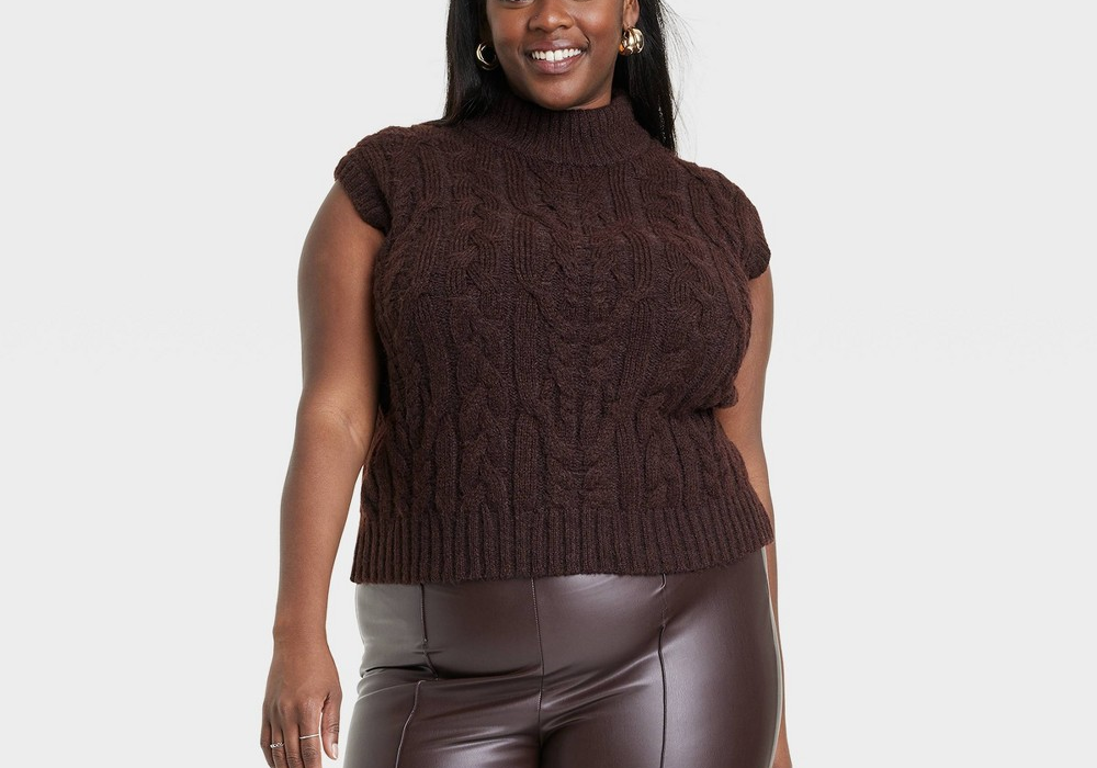 Colete cropped feminino A New Day com gola alta simulada marrom escuro tamanho XXL