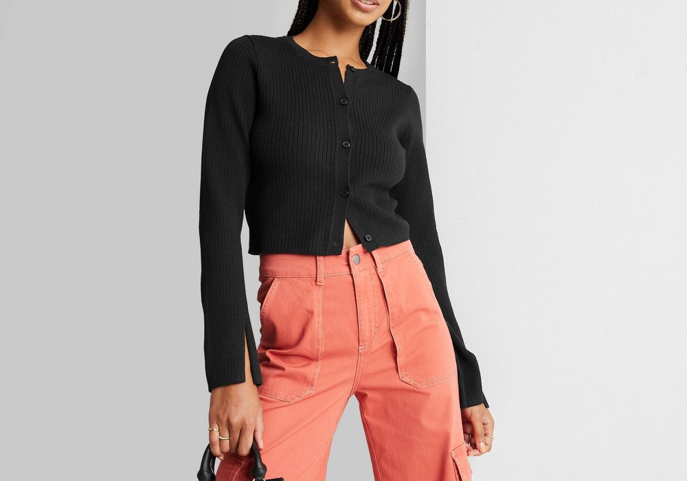 Cardigan preto Wild Fable para mulheres - Botão frontal tamanho G
